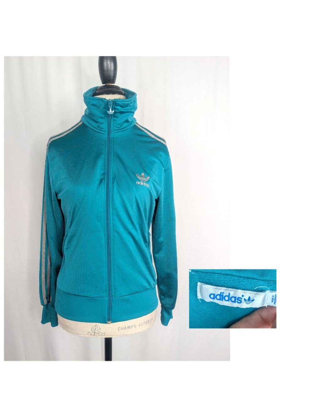 Vintage Y2K Adidas Teal Track Jacket Small Full Zipper Shiny
